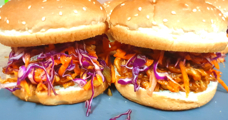 BBQ Pulled Chicken Burgers With Red Cabbage Coleslaw