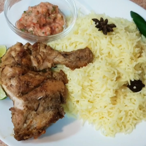 Chicken Tikka with yellow Rice and Garden Chutney​