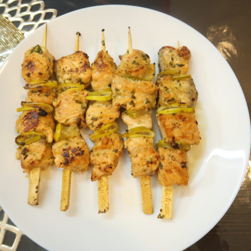 Garlic and Mustard Fish Skewers