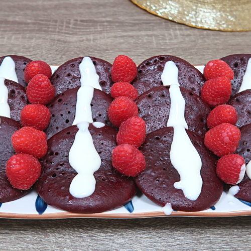 Red Velvet pancakes with Cream Cheese Topping