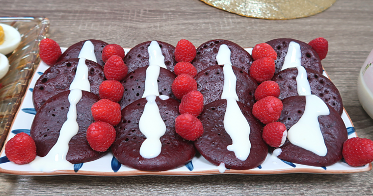 Red Velvet pancakes with Cream Cheese Topping