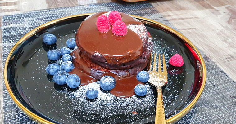 Brownie Pancakes with Chocolate Topping